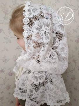 Wedding - First Communion Cape Medieval hooded cap Lace Capelet Catholic Mantilla Veil Сhurch scarf Infinity or D Shape Victorian White Embroidered Ve