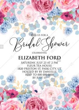 Wedding - Bridal shower pink marsala red Peony wedding invitation anemone eucalyptus hydrangea PDF 5x7 in Customize online