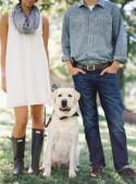 Picnic engagement ideas with Hunter Boots and a bowtie puppy