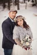 We can't get over this vintage-inspired, snowy, woodland wedding fashion