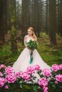 Moody Woodland Wedding Shoot With Pink Peonies - Weddingomania