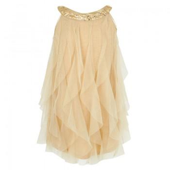 Wedding - Gold Waterfall Ruffle Dress