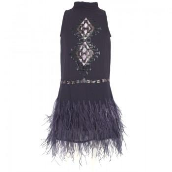 Mariage - Robe prune plumes paillettes