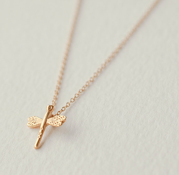 زفاف - Tiny delicate dragonfly bridesmaids necklace