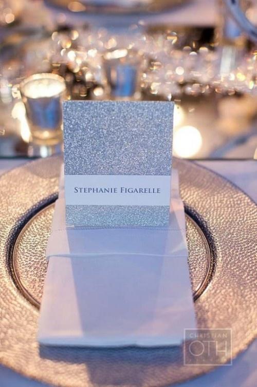 Свадьба - Silver glitter invitations