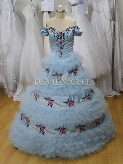 Mariage - Blue Off-the-Shoulder Princess Sisi Victorian Wedding Dress