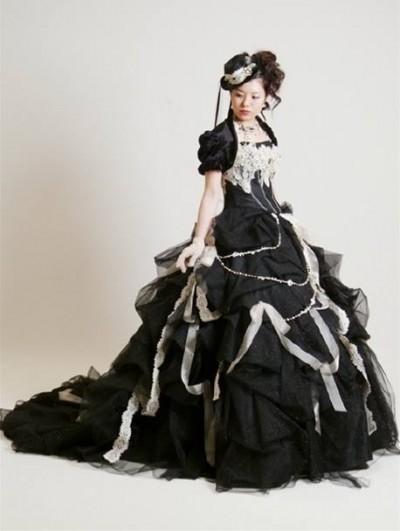 زفاف - Black Strapless Gothic Wedding Dress with Short Jacket
