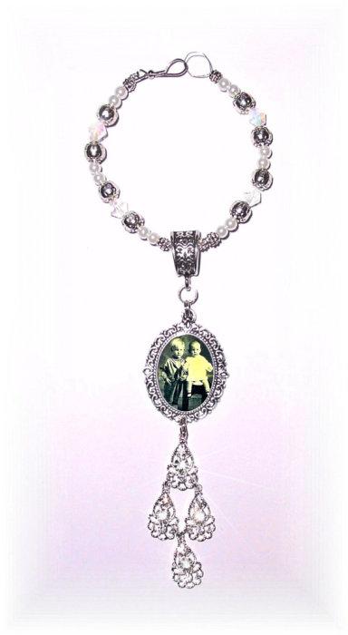 زفاف - Wedding Bouquet Memorial Photo Oval Metal Charm Crystal Gems Pearls Silver Filigree Diamond Tibetan Beads - FREE SHIPPING