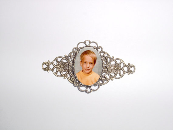 Mariage - Memorial Photo Brooch Antiqued Bronze Filigree - FREE SHIPPING
