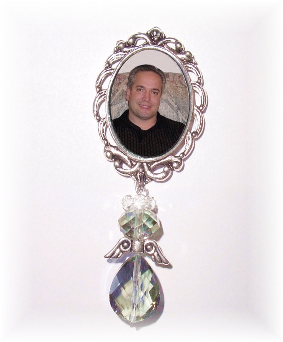 زفاف - Memorial Photo Brooch Heavenly Celestial Angel Iridescent Glass Crystals - FREE SHIPPING