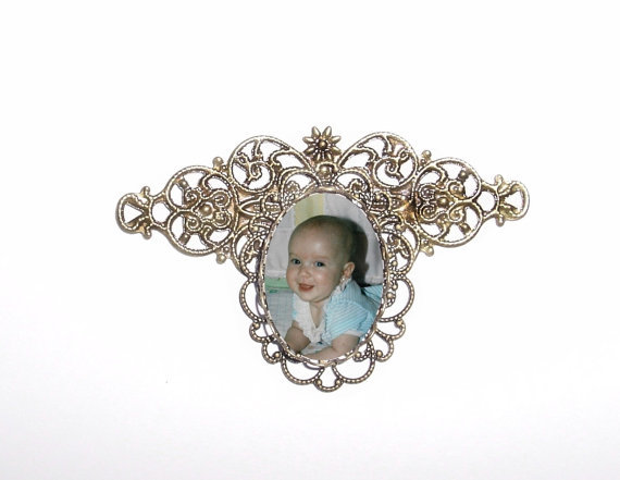 Mariage - Memorial Photo Brooch Antiqued Bronze Filigree - FREE SHIPPING