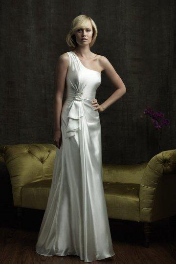 Mariage - One Shoulder Bow Ivory Satin Wedding Dress