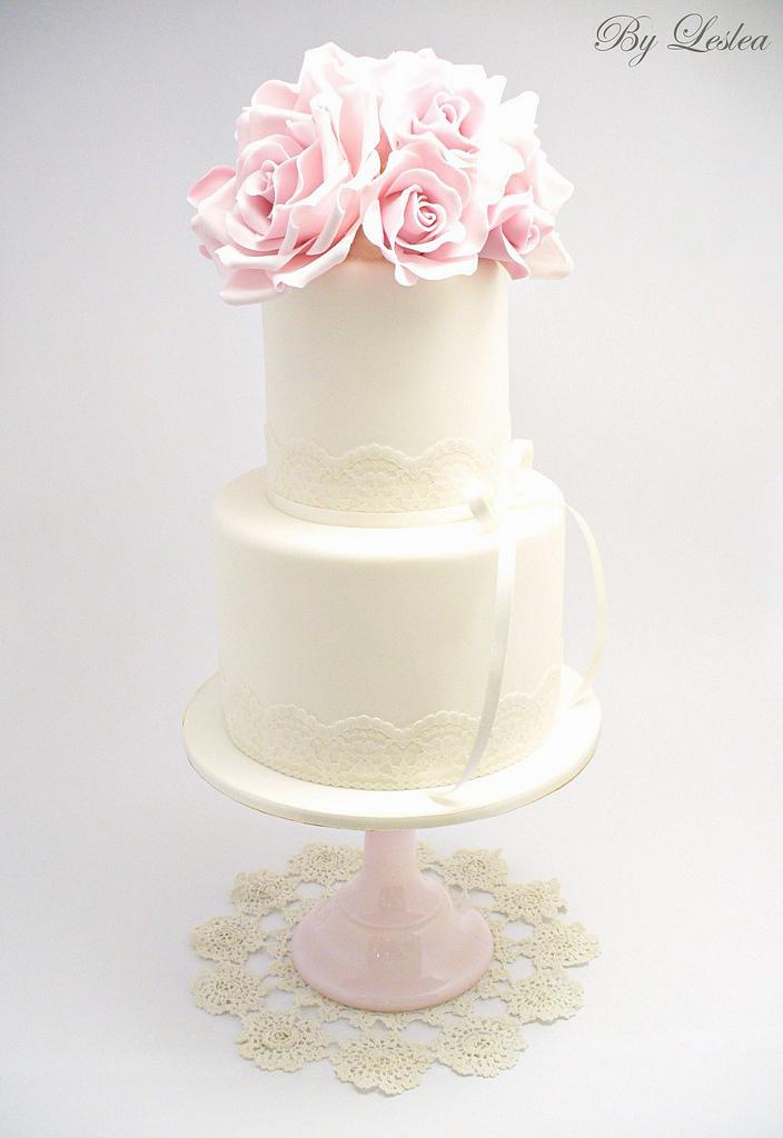 Wedding - Pink roses with lace