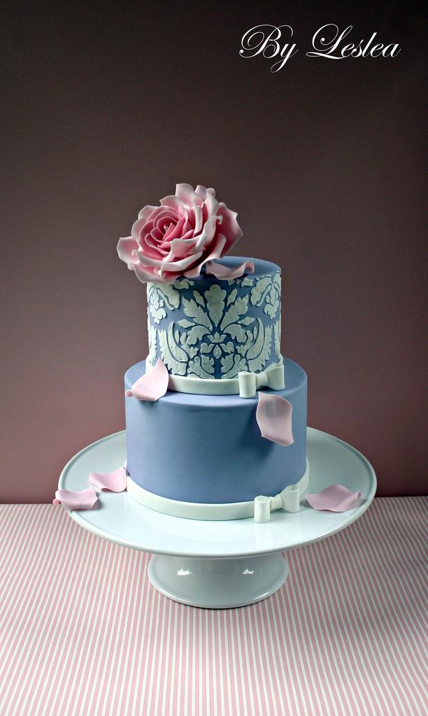 Wedding - Blue Damask Cake
