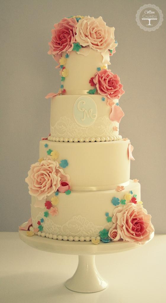 Wedding - Floral wedding cake - Moor Hall, Sutton Coldfield