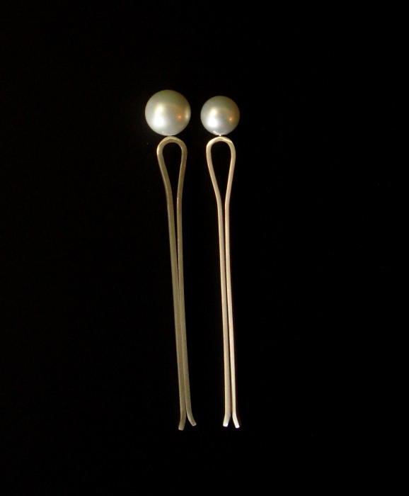 زفاف - Silver hair clip with pearl.