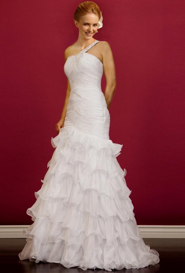 Mariage - WHITE PLEATED RUFFLE WEDDING DRESS