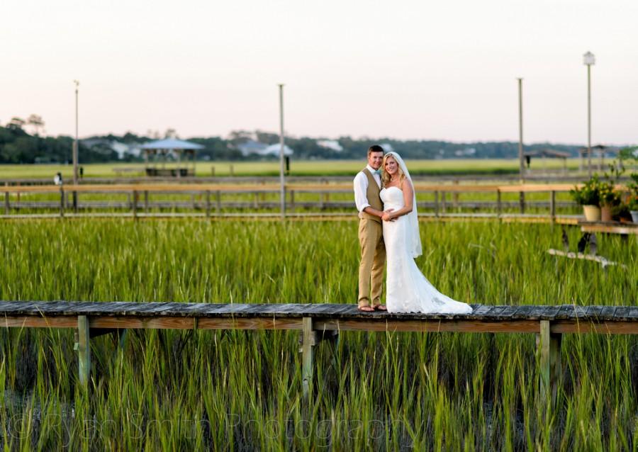 Wedding - Couple on marsh walkway in Pawleys Island