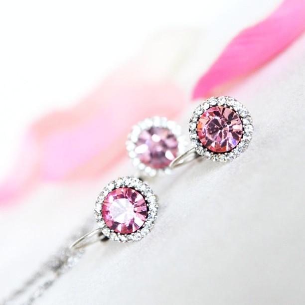 زفاف - Pink Jewelry Set, Bridal & Bridesmaids Rhinestone Earrings & Necklace