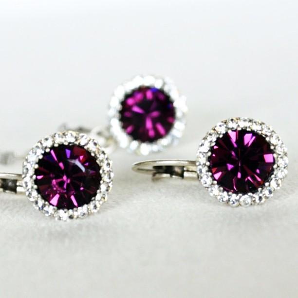 زفاف - Purple Jewelry Set, Bridal & Bridesmaids Art Deco Earrings & Necklace
