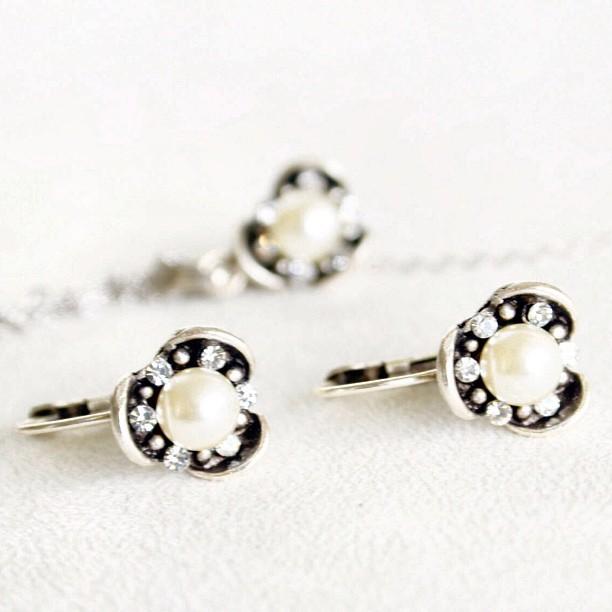 زفاف - Pearl Clear Crystal Jewelry Set, Bridal & Bridesmaids Necklace & Earrings