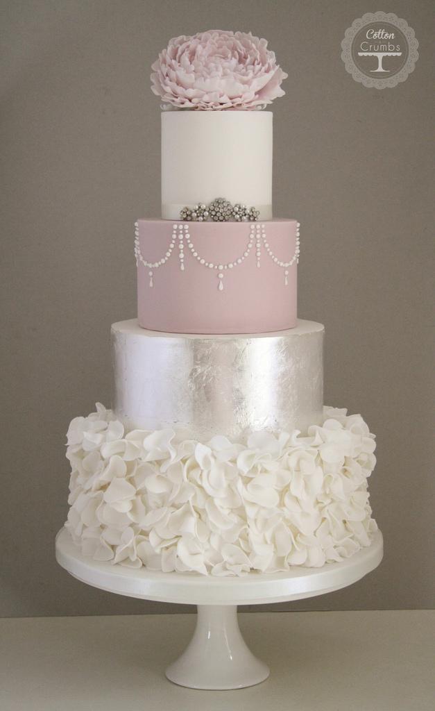 Wedding - Silver Leaf & Ruffles cake