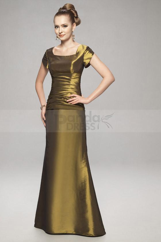 Mariage - Shiny Golden Floor-length A-line Bridesmaid Dress with Short Sleeves