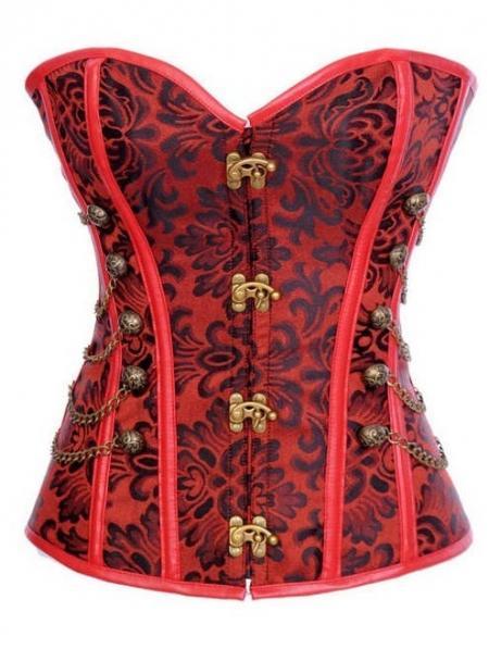 زفاف - Red Floral Pattern Overbust Fashion Steampunk Corset