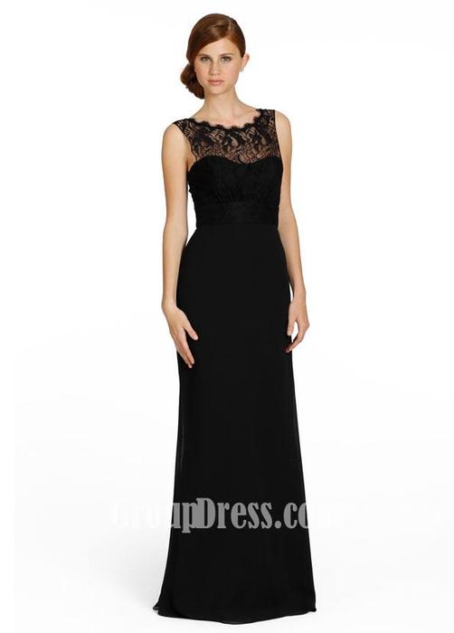 زفاف - Black Chiffon Sleeveless Long Bridesmaid Dress