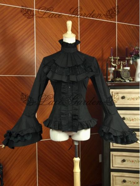زفاف - Black Long Sleeves Gothic Victorian Blouse for Women