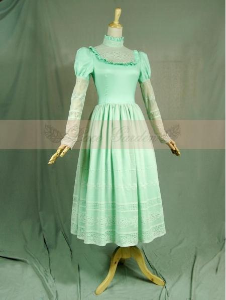 زفاف - Green Vintage Long Sleeves Romantic Victorian Dress