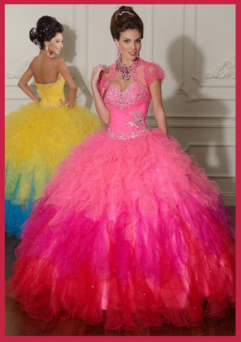 زفاف - Multi-color Beaded Graduated Ruffled Quinceanera Dress