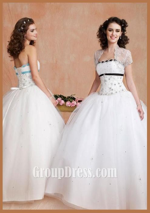Wedding - White Beaded Strapless Quinceanera Dress