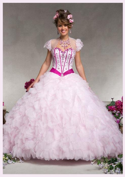Wedding - Light Pink Petal Tulle Beaded Corset Quinceanera Dress