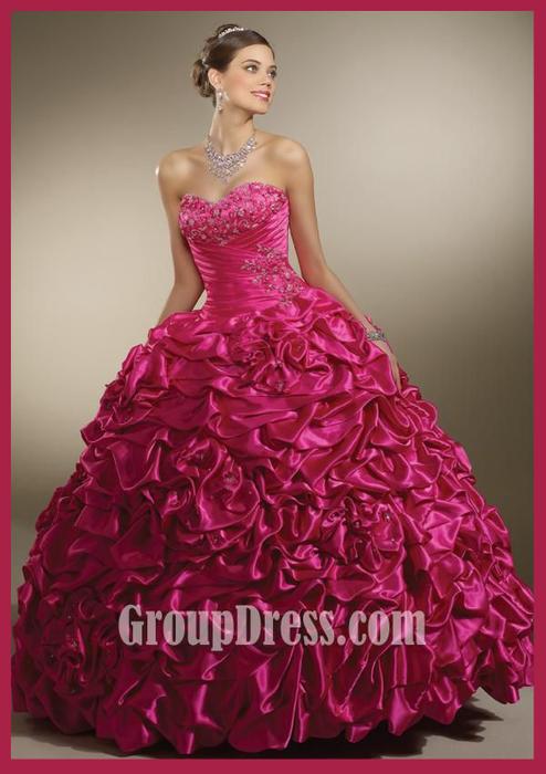 Wedding - Sophisticated Rose Satin Pick-up Quinceanera Gown