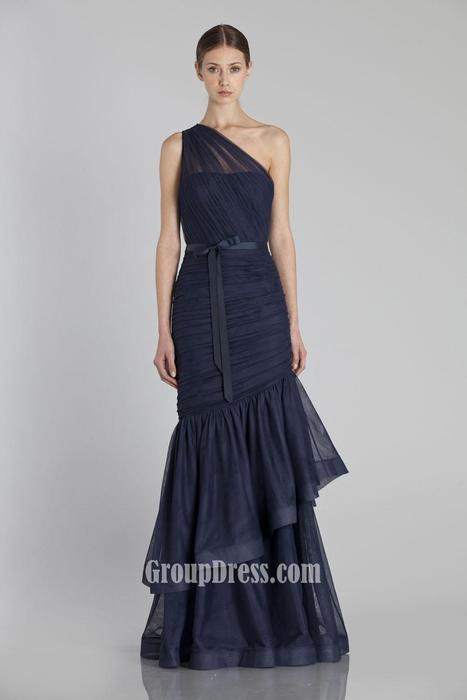 Hochzeit - Navy Blue One Shoulder Bridesmaid Dress