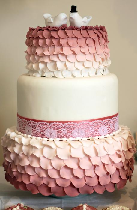Wedding - Ruffled Rose Petals Wedding Cake