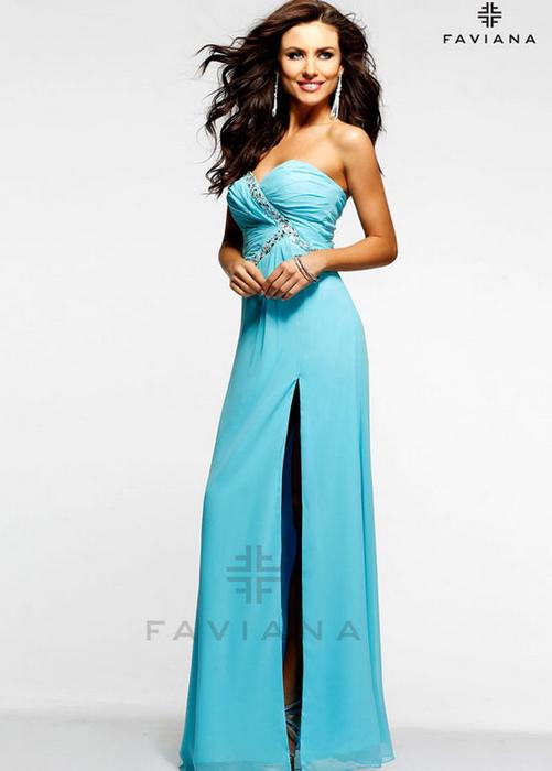 Wedding - Faviana 7133 Blue Sequin Strapless Open Back Slit Prom Dress