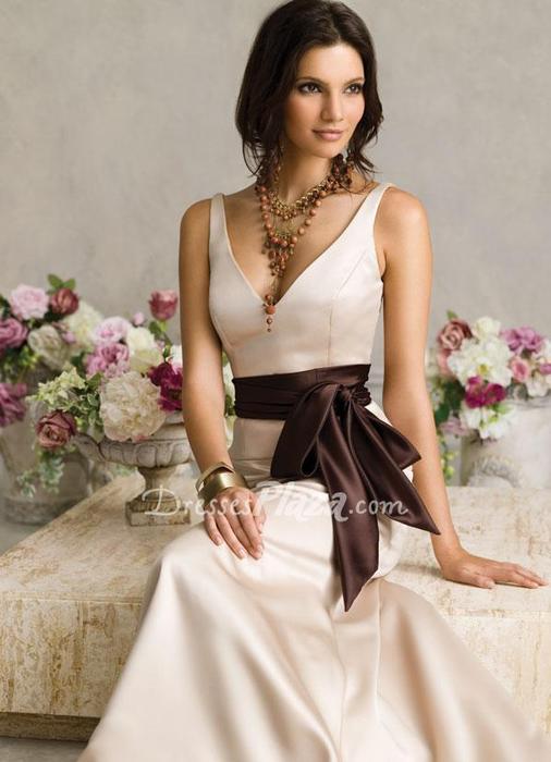 زفاف - V-neck A-line Floor Length Bridesmaid Gown