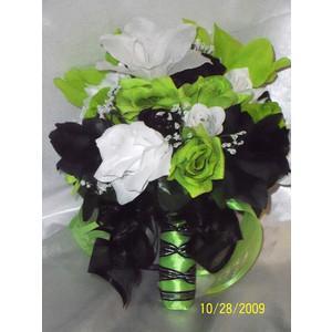 Wedding - Green White & Black Bouquet