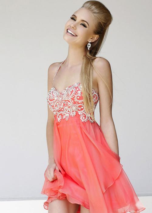 زفاف - coral short prom dress