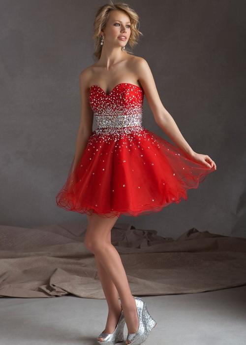 Свадьба - Mori Lee 9231 Scarlet Strapless Beaded Short Prom Dress