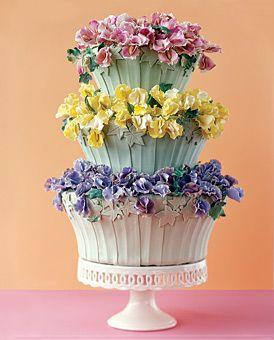 زفاف - Flower pot cake decorated with colorful flowers