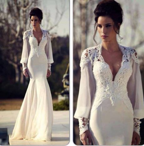 Hochzeit - White wedding gown with bead work at top