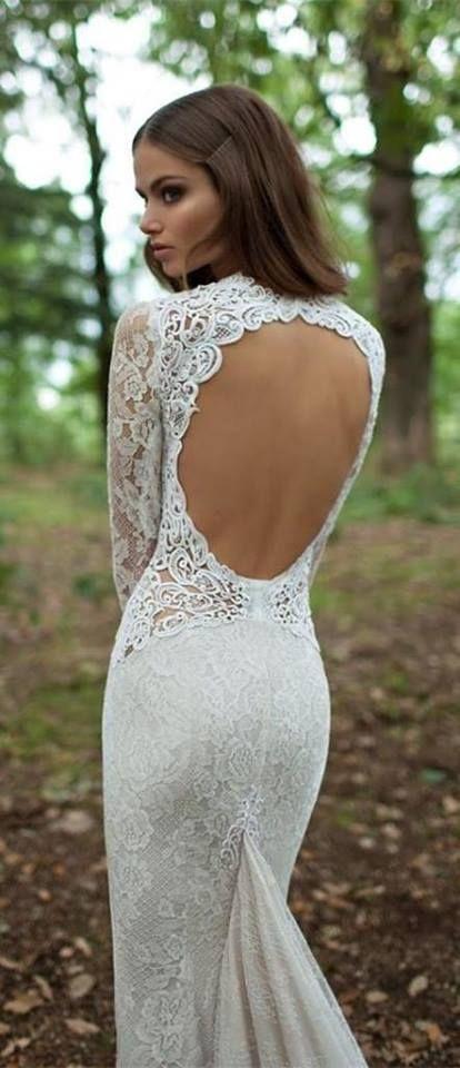 Hochzeit - Amazing white wedding dress with open back
