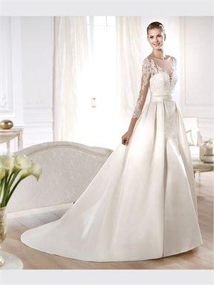 زفاف - White satin bridal gown with floral sleeves