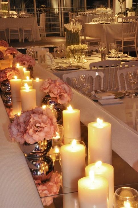 Wedding - Mirrored Tiles As Table Runners. 