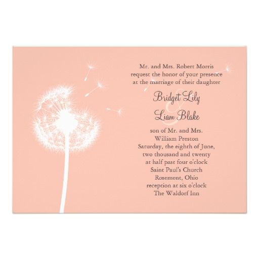 Wedding - Peach Dandelion Wedding Invitation 
