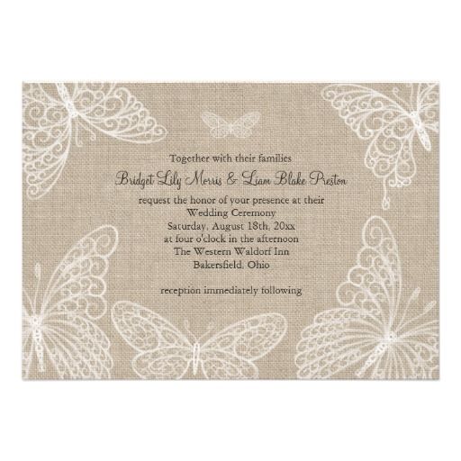 زفاف - الفراشات الدانتيل في الخيش دعوة زفاف