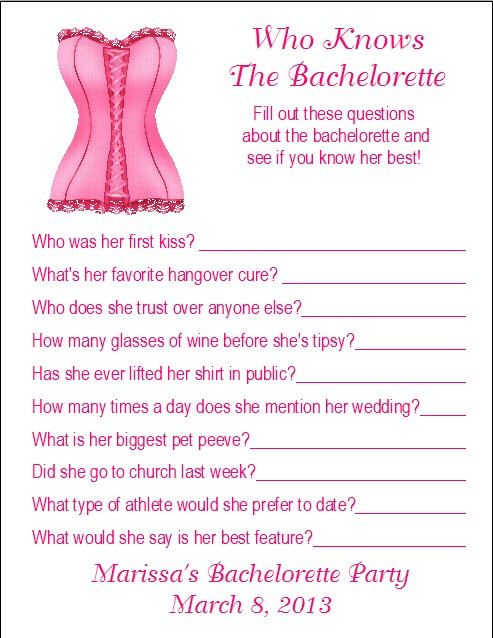 Wedding - 12 Personalized Who Knows The Bachelorette Party Game